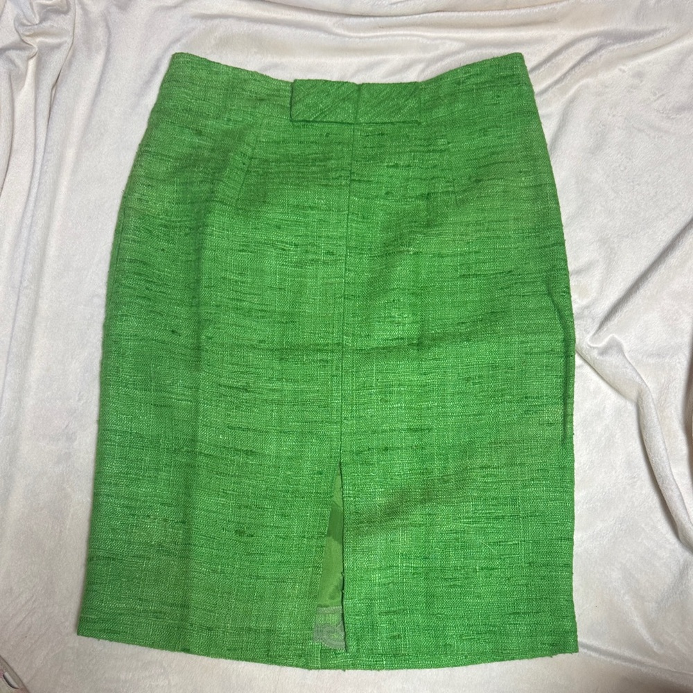 Trina Turk Tweed Front Slit Vibrant Green Pencil Skirt